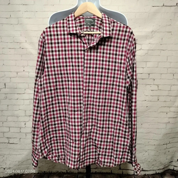 Bonobos Men's Sz XXL Slim fit Shirt Button Up Long Sleeves Dark pink maroon - Picture 2 of 9